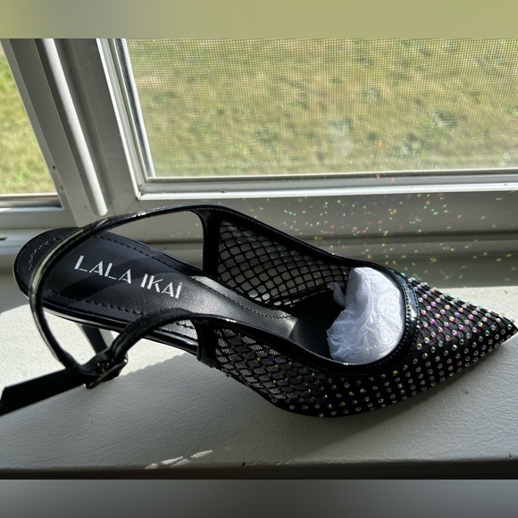 Pointed Toe Slingback Slip-on Rhinestones Heels - Picture 2 of 9